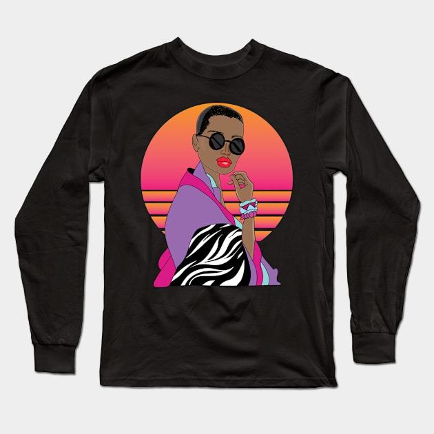 Anime Kawaii Geisha Girl in Vaporwave Aesthetic Long Sleeve T-Shirt by XOZ